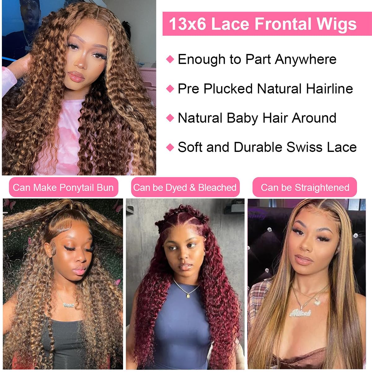 30 Inch Highlight Ombre Lace Front Wig Human Hair 4/27 Colored Honey Blonde Wig Human Hair 13x6 HD Lace Front Wigs Human Hair Deep Wave Curly Lace Frontal Human Hair Wig Pre Plucked with Baby Hair