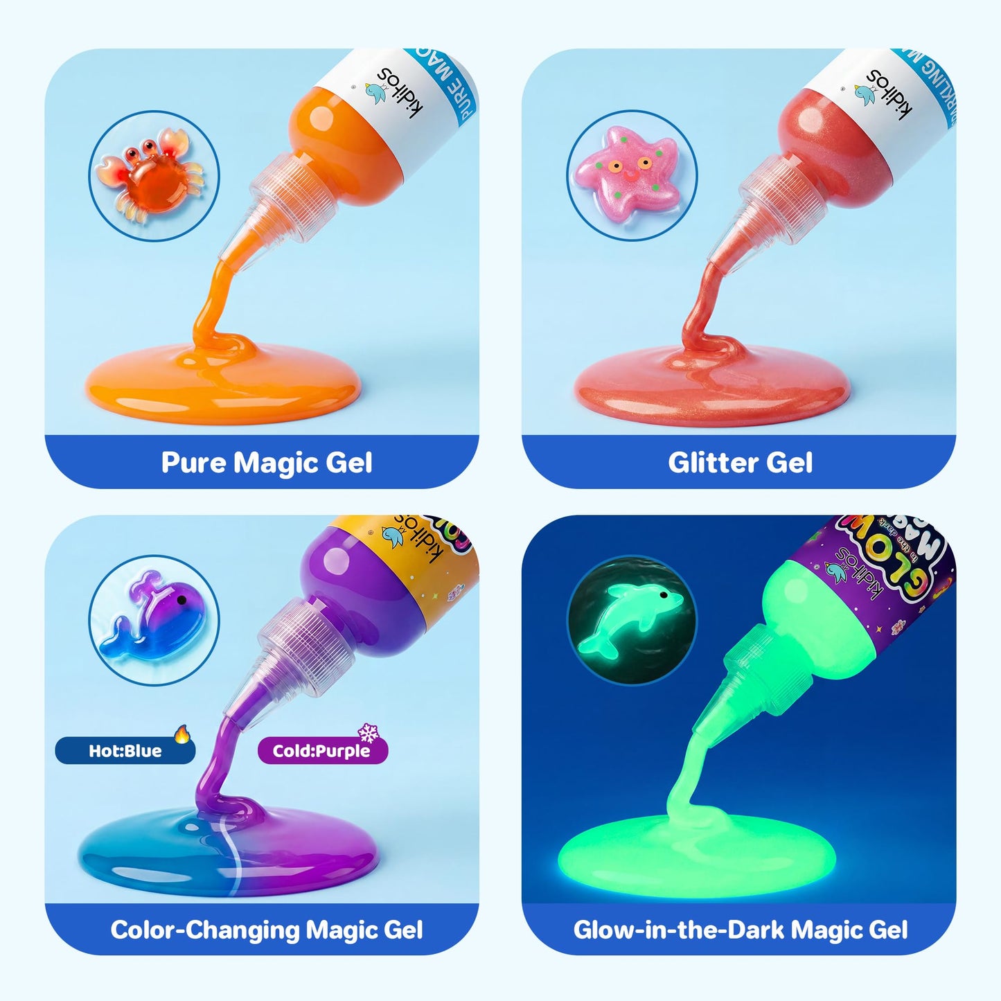 Kiditos Magic Water Elf Toy Kit–Squishies for Kids, 20 Gels & 10 Molds, Magic Gel Water Pets Sensory Toy, Fun DIY Craft Kit，Party Favors, Birthday & Christmas Gifts for Kids Ages 3+