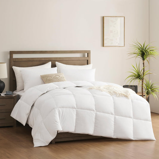 ACCURATEX Queen Duvet Insert Comforter,100% Cotton Shell, 400GSM Thick Fluffy Down Alternative Comforter,Breathable Soft White Hotel Bed Duvet Insert with Corner Tabs(90''x90'')