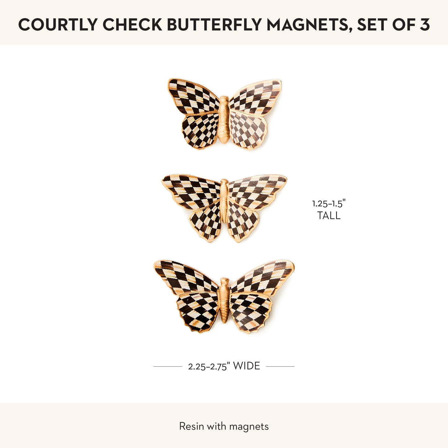 MACKENZIE-CHILDS Set of 3 Decorative Magnets, Magnetic Art for Metal Items and Refrigerator Decor, Courtly Check Butterfly