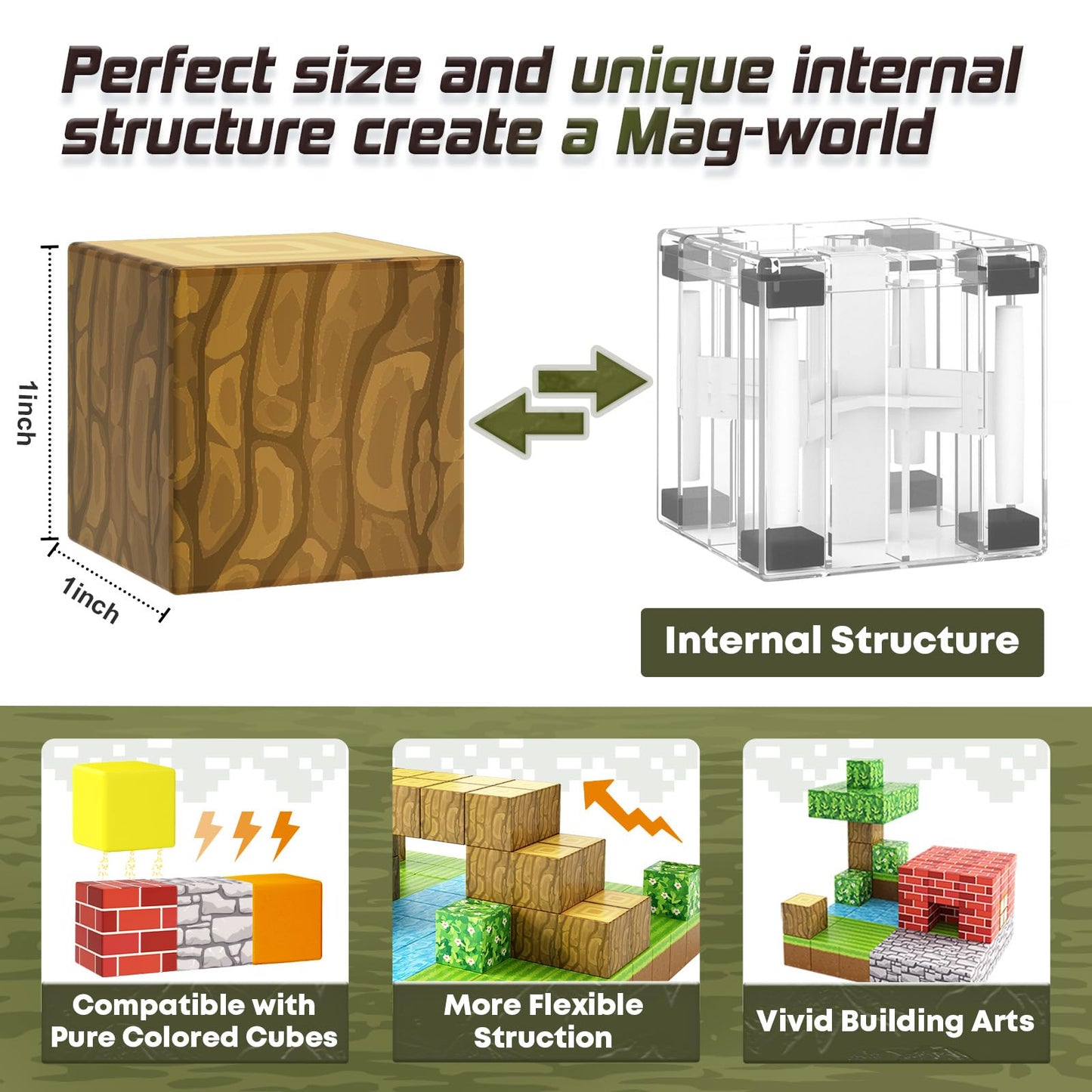 100PCS Magnetic Blocks-Build Mine Magnet World Set for Boys & Girls Age 3-5 6-8, STEM Sensory Toys for Toddlers Gifts for 3+ Years Old Girls Boys,1" Magnet Cubes Classroom Must Haves Construction Toys