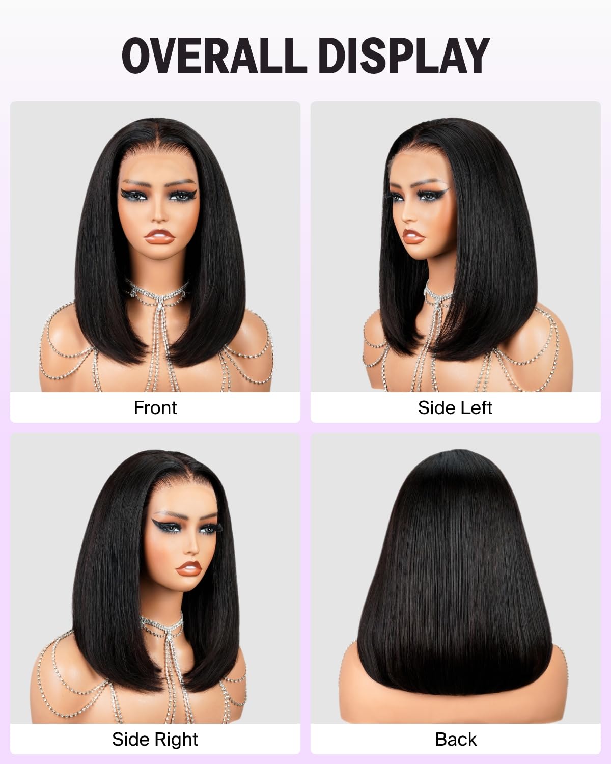 Megalook hair Short Bob Wig Human Hair 13x4 HD Lace Front Wig Human Hair Pre Plucked with Baby Hair 210% Density Natural Black Straight Bob Wigs Human Hair for Black Women 10 Inch