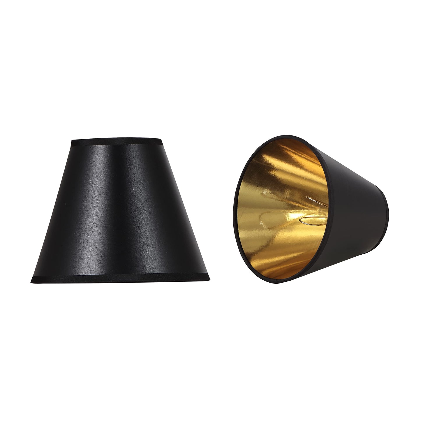 Aspen Creative 32210-2, Hardback Empire Transitional Clip-On Chandelier Shade, Black w/Gold inside, Washi Paper, 3" Top x 6" Bottom x 5" Slant, Set Of 2