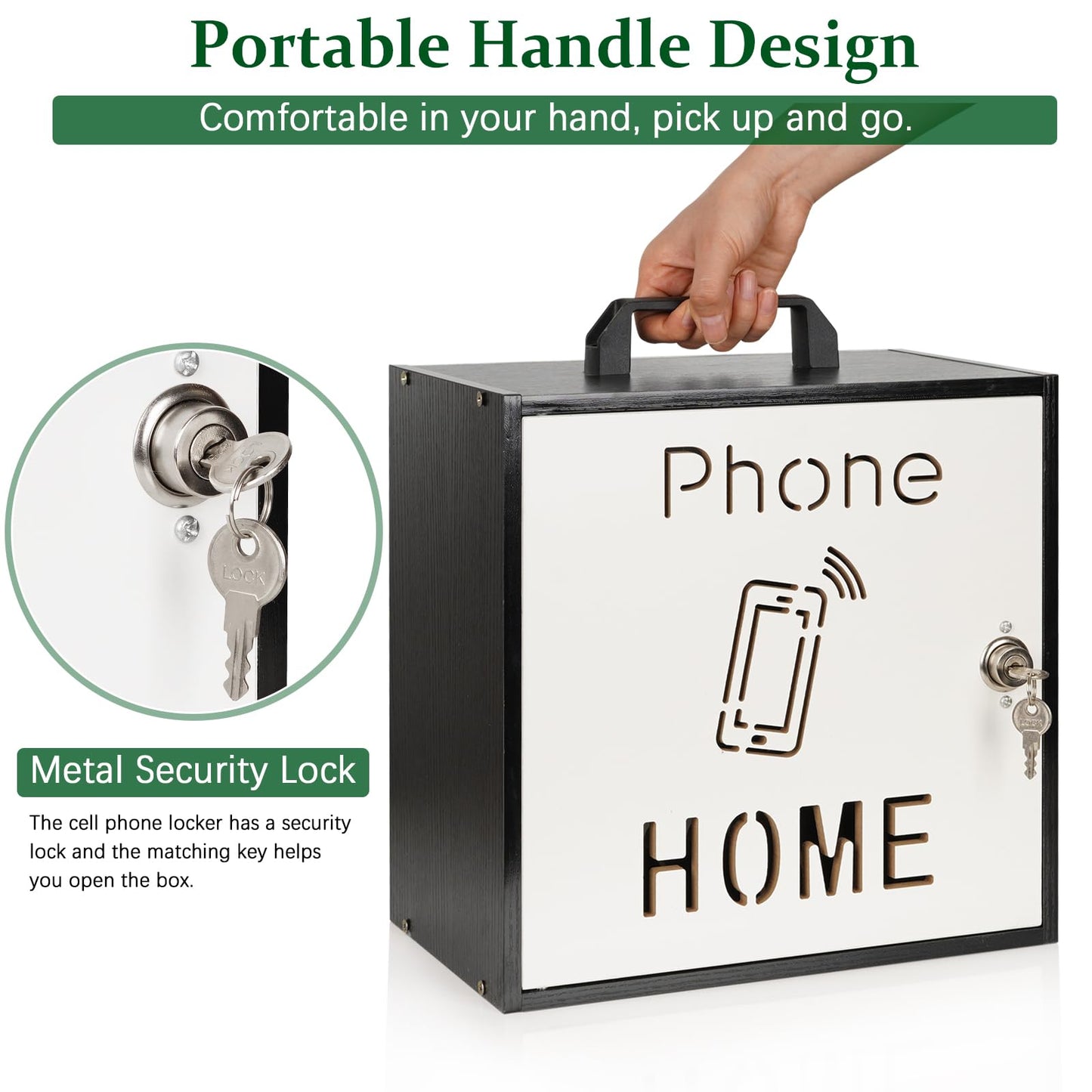 Echaprey Cell Phone Holder Classroom Adjustable 33 Slots Pocket Chart Wooden Cell Phone Storage Cabinet with Handle and Lock Desktop Cell Phone Holder for Classroom Office (Black)