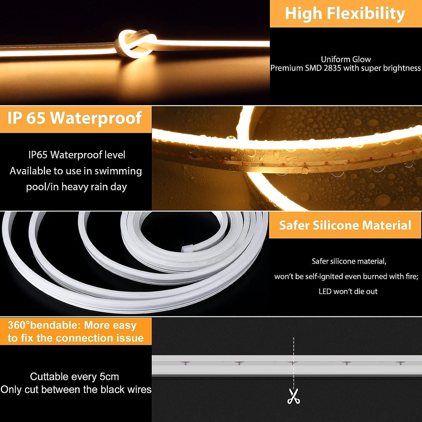 Lamomo LED Neon Lights, 32.8Ft Warm White Dimmable Led Rope Flex, 24V Waterproof LED Strip Lights, Silicone 3000K Neon Strip Lighting for Bedroom Indoor Home Decor