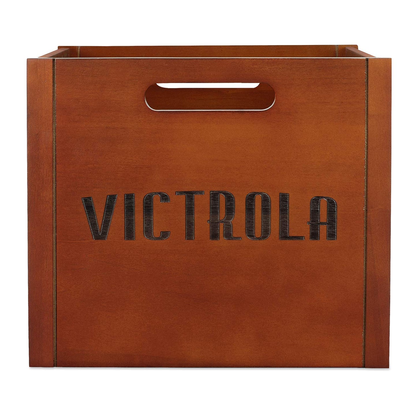 Victrola Wooden Record Crate – Tabletop Vinyl Album Holder, No-Tool Assembly, Holds Over 50 Records, Real Wood Construction, Elegant Design (Wood)