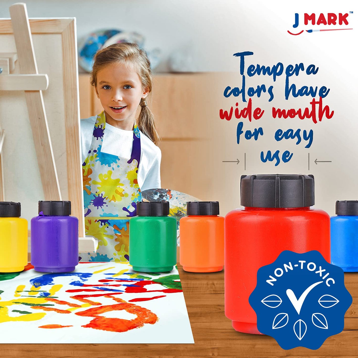 J MARK Complete Toddler Painting Set – 38-Piece Washable Non-Toxic Tempera Paint Set for Toddlers, Includes Art Smock, Toddler Painting Paper, Brushes, Painting Tools and More