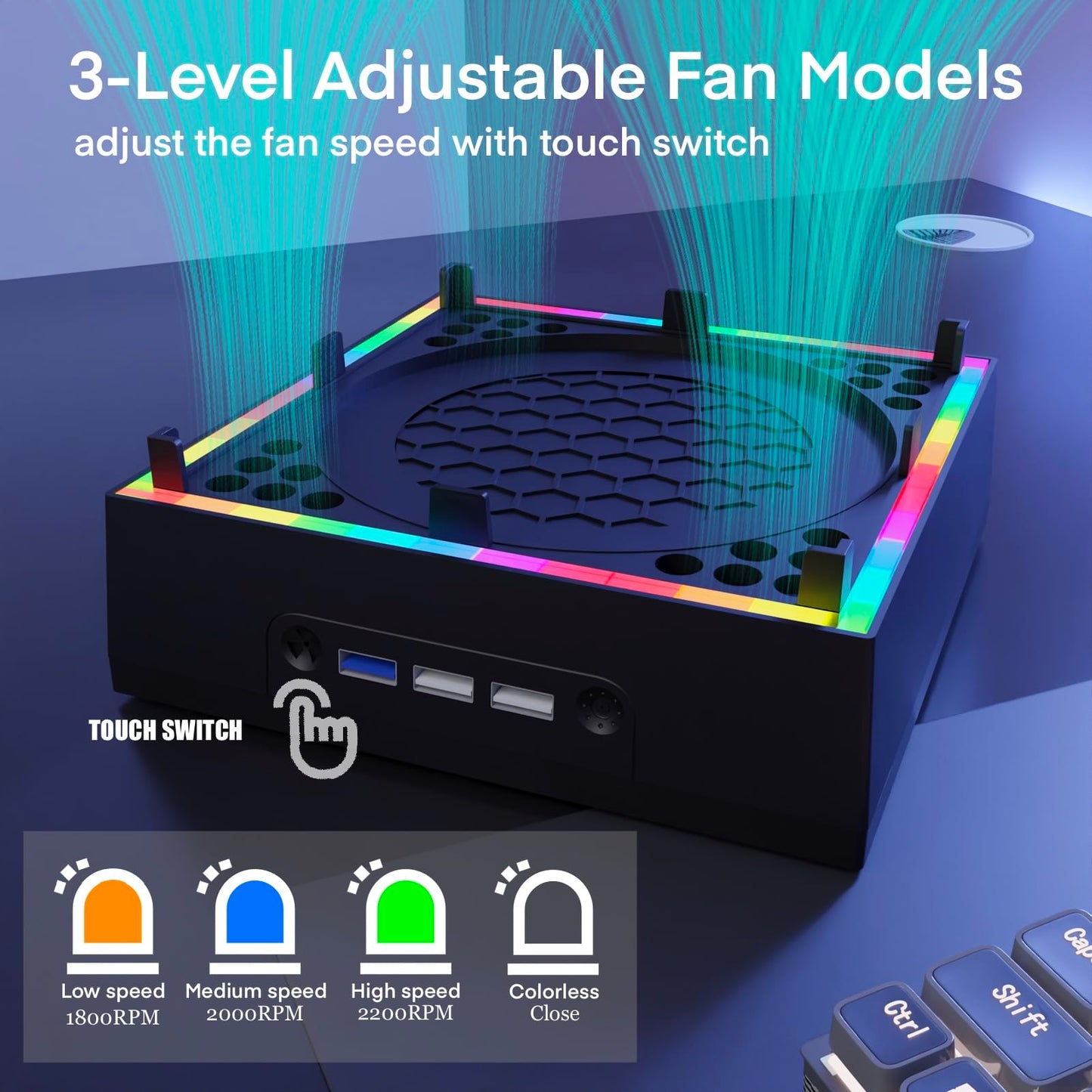 JDGPOKOO Wall Mount with Cooling Fan for Xbox Series X, 4 in 1 Wall Mount Kit for Xbox Series X, 3 Speed Low Noise Fan with RGB Light Strip & Touch Switch, 3 USB Port Controller & Headphone Holder
