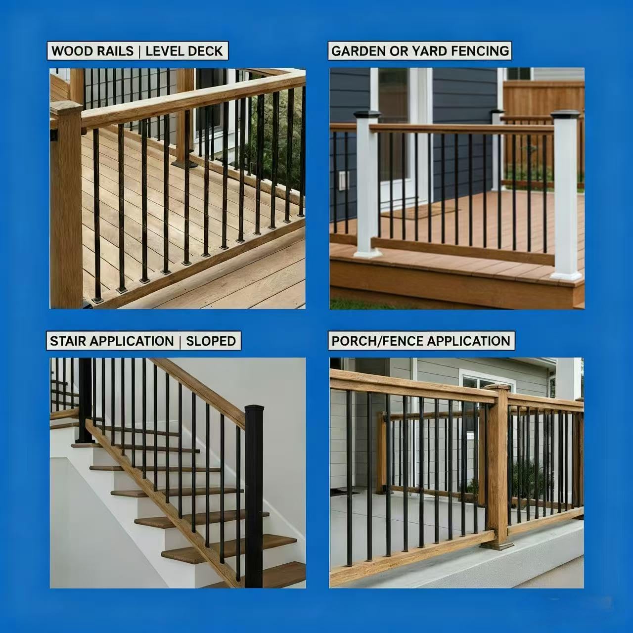56 Pack 26 inch Aluminum Balusters for Deck Railing,Black Round Metal Spindles for Staircase,3/4" Diameter Hollow Deck Ballasters with Screws and Connectors for Railing Fencing Porch Stair Spindles