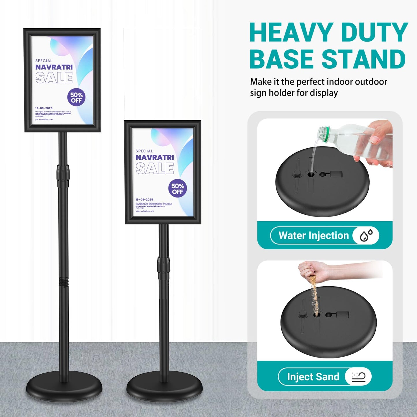 Hemndic Sign Stand 11x17 inch, Adjustable Floor Standing Sign Holder, 360° Rotation Sign Holder Stand with Snap-Open Frame, Outdoor Indoor Pedestal Sign Holder Display