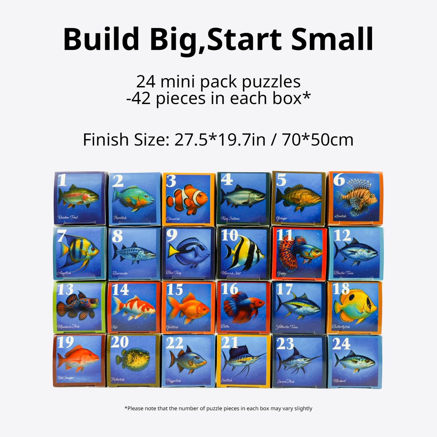 rokt&razo, Fishes, 24 Mini Pack Kids Puzzles, 1000 Pieces Advert Puzzles, Family Game Nights, Finish Size 27.5 * 19.7 in (Index on The Back)