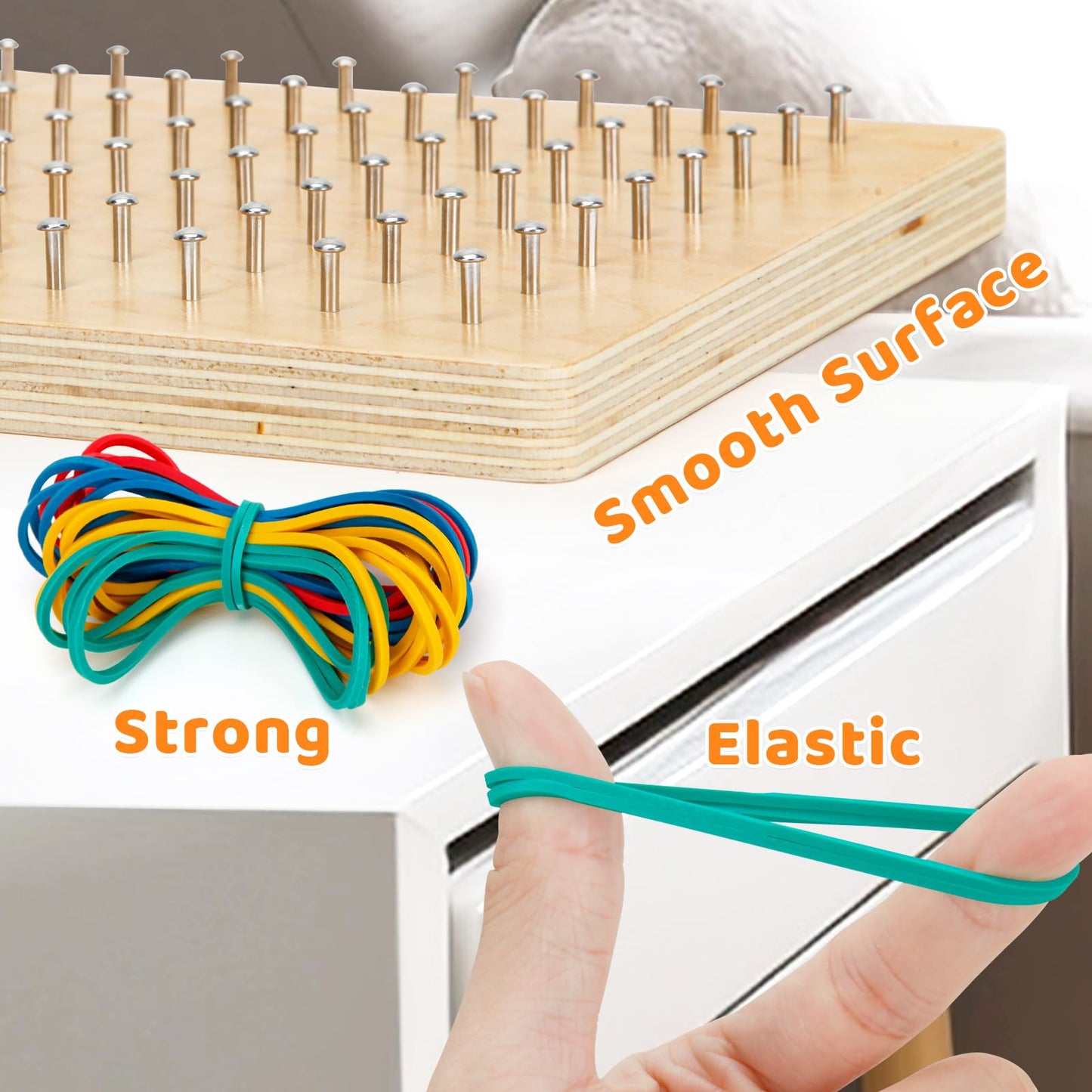 HEELWIRE 2Pack Wooden Geoboard,Montessori Toy,Graphical Mathematical Education Toy for Kids with Pattern Cards and Rubber Bands to Figures and Shapes, Brain Teaser STEM Toy Geo Board.