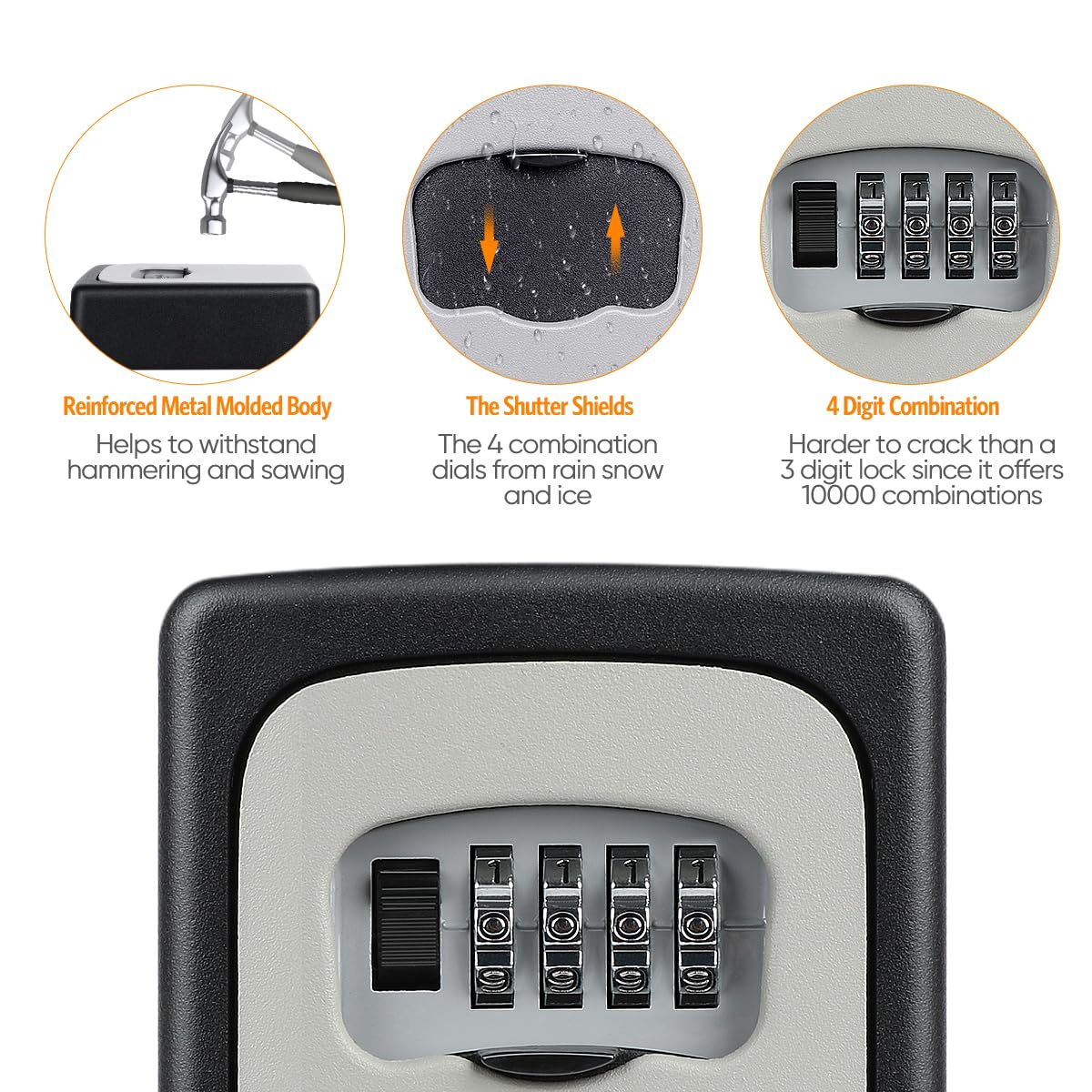 Key Lock Box Wall Mounted, Fayleeko 4 Digit Combination Lockbox for Outside, House Keys - 5 Keys Capacity, Key Safe Security Storage Lock Box for Indoor, Outdoor, Garage, Garden, Store (Grey, 4Pack)