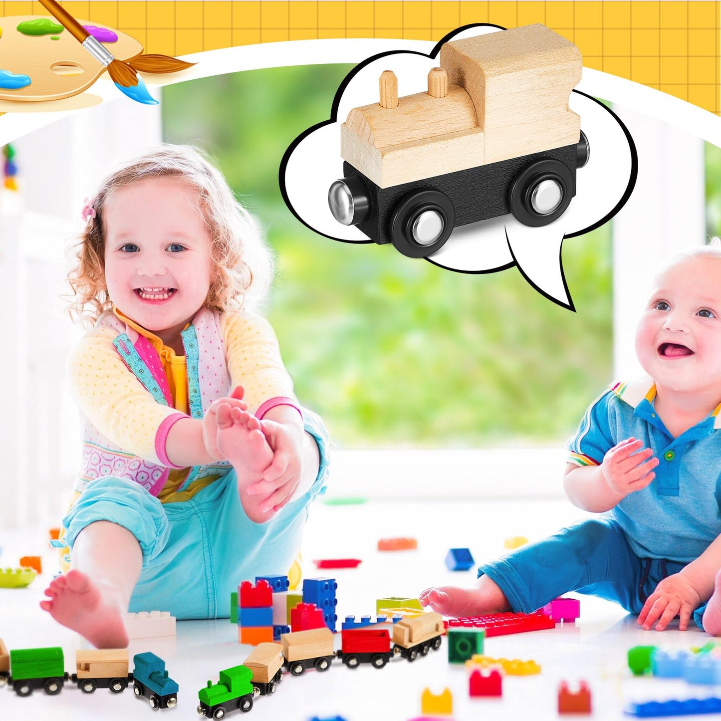 Halloscume 30 Pcs Vivid Unfinished DIY Wooden Trains 5 Styles Unpainted Cars Toys for Railway Paint Project Wood Trains for Birthday Party Theme Decorations Crafts Supplies