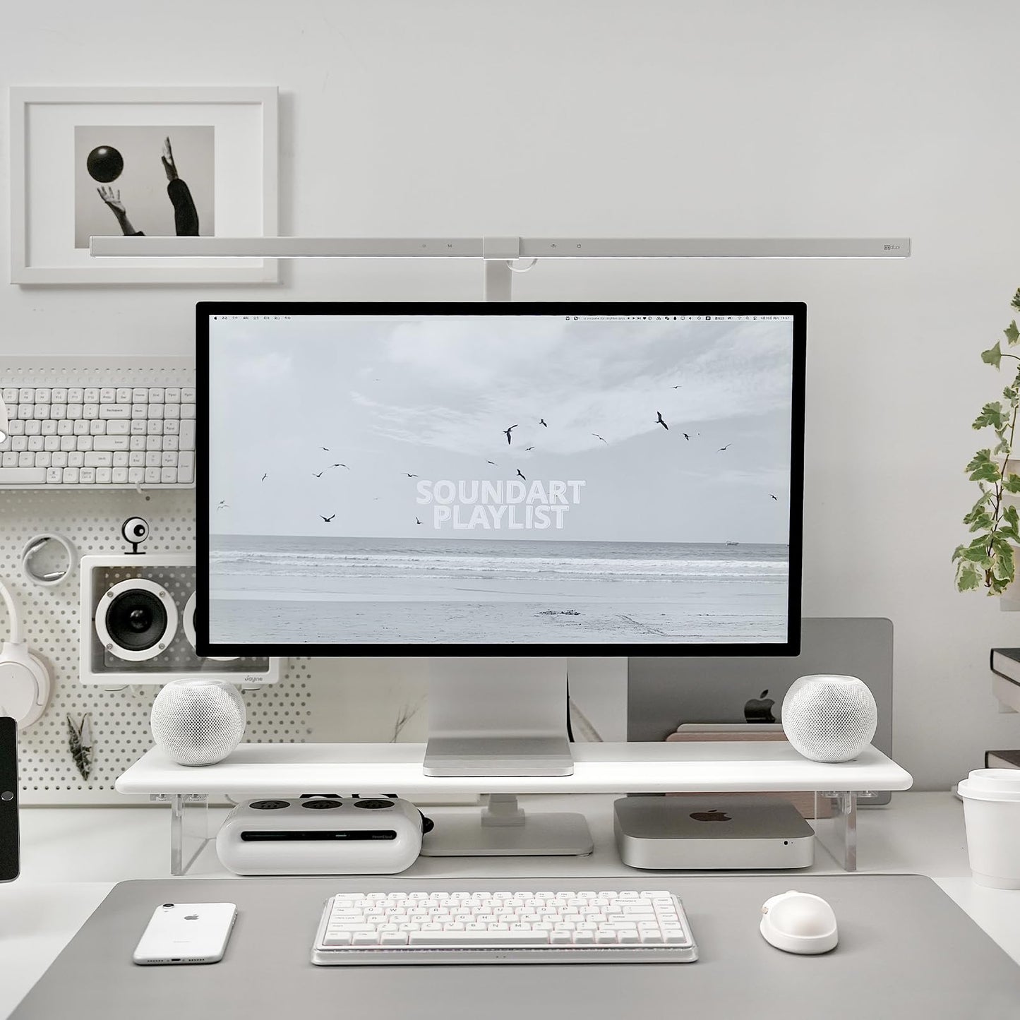 ROCDEER Bamboo Monitor Stand Riser with Acrylic Legs for Desk, 31.5 Inches Desktop Shelf Supports for PC Computer Monitor, Laptops, Printer, Speakers (White)