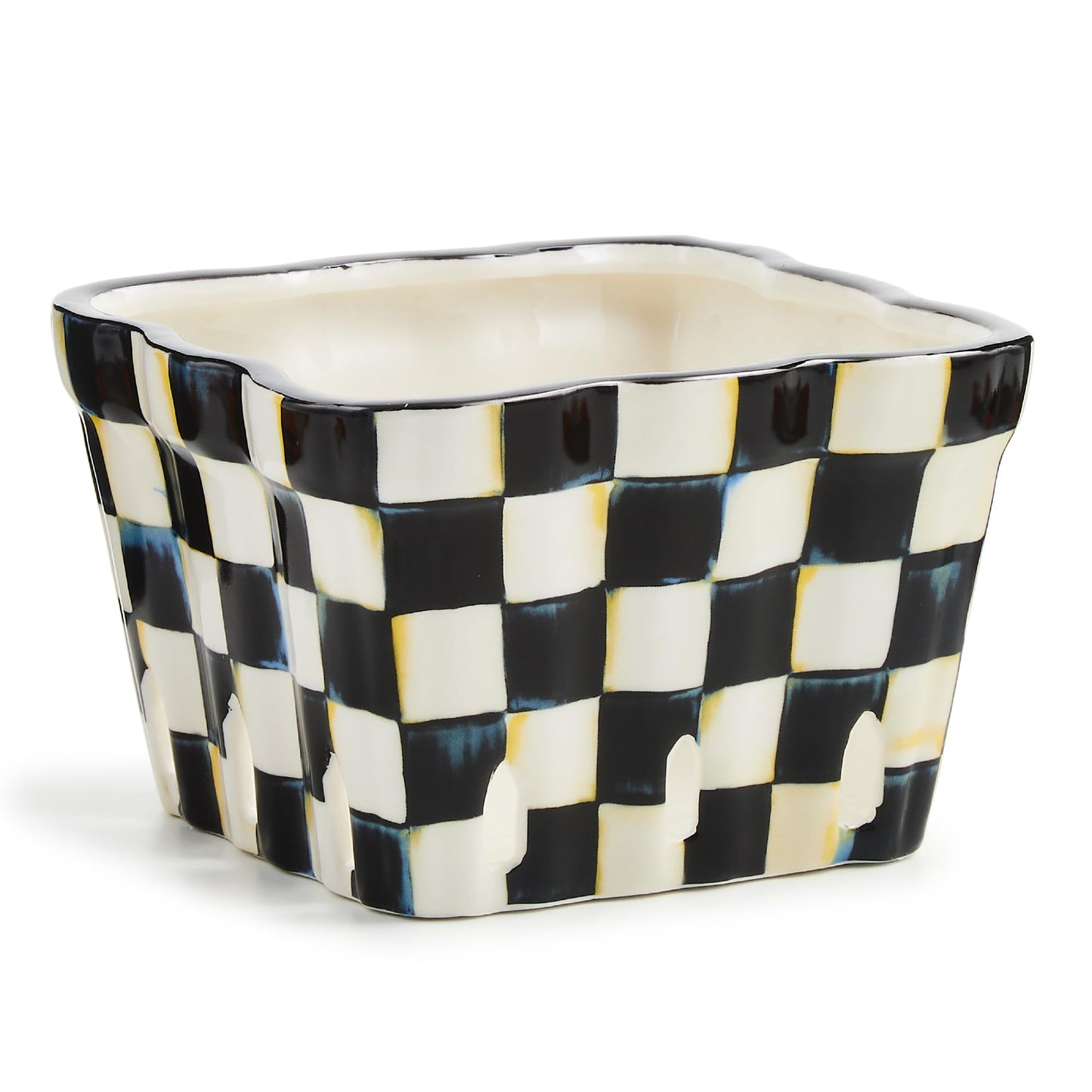 MACKENZIE-CHILDS Ceramic Farmhouse Berry Basket, Decorative Fruit Holder, Black-and-White Courtly Check