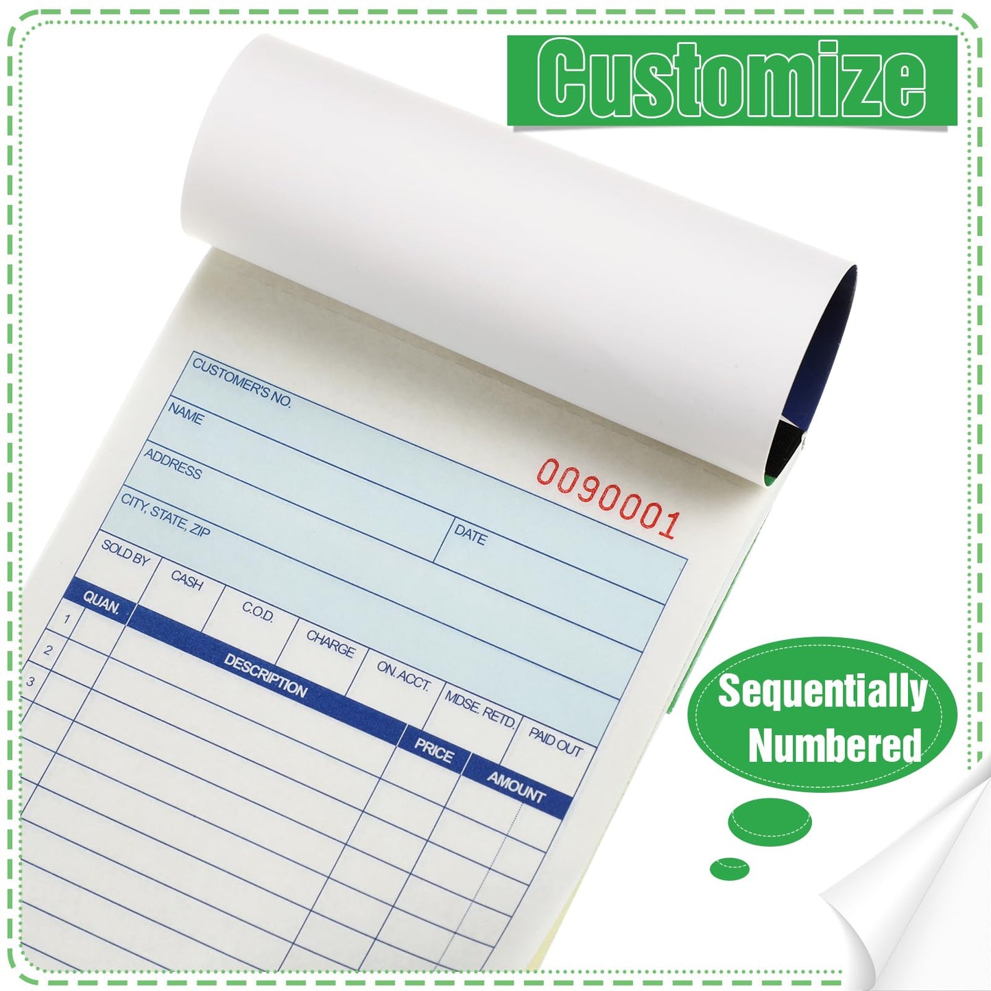 Lincia 12 Pads Sales Order Books 2 Part Carbonless, Receipt Book with Carbon Copies, 50 Sets Per, Book White/Canary, Cover Receipt Form Invoice