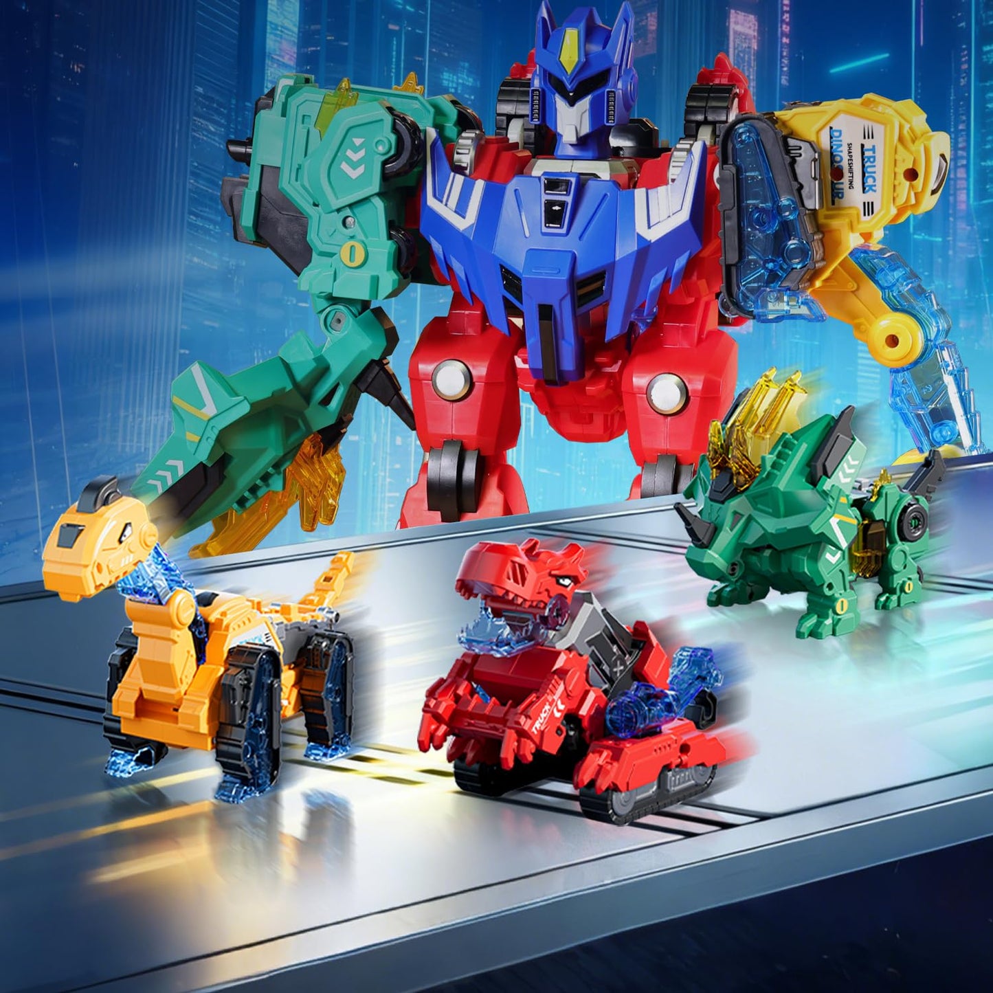 VEAIS - Magnetic Transformation Dinosaur Robot Toys, 6 in 1 Transformer Robot Toy for Kids, Easy Assembly Function, Robot Construction Vehicle Set for Kids