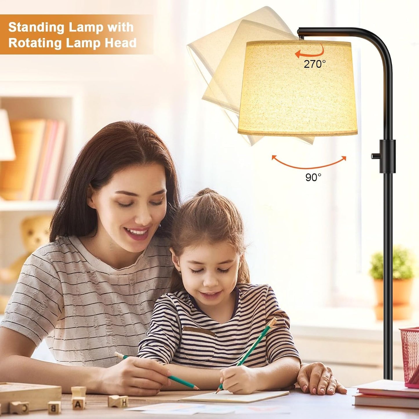 Ambimall Fully Dimmable Floor Lamp with 9W LED Bulb, Standing Lamp for Living Room with Adjustable Head, Modern Standing Tall Light with Rotary Switch for Office