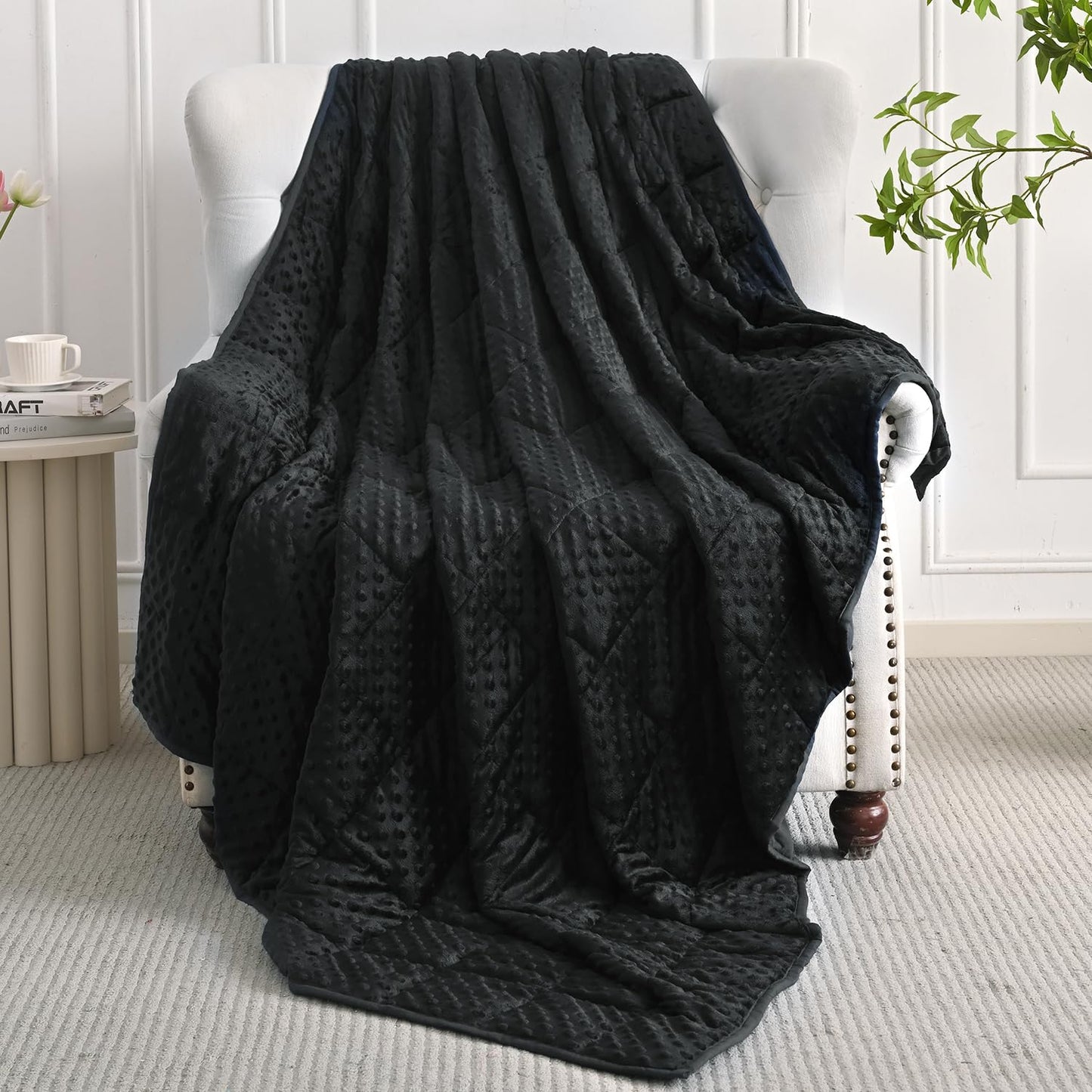 Mr. Sandman Weighted Blanket for Adults, Heavy Blanket for Woman, Man Sleeping/Calm, Soft and Cozy Weighted Throw Blankets, Machine Washable, 60 x 80in, 15 lbs, Black