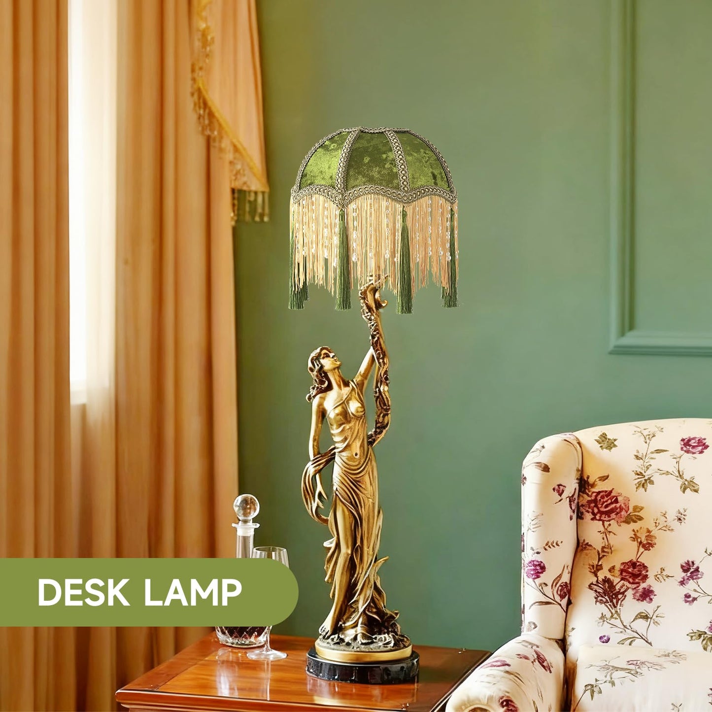 xiaojuande-Lampshade with tassels, Premium Classic Victorian, Style Bell Shape Scallop velvet top replacement lamp,9.8“Width 11.3”height(olive green)