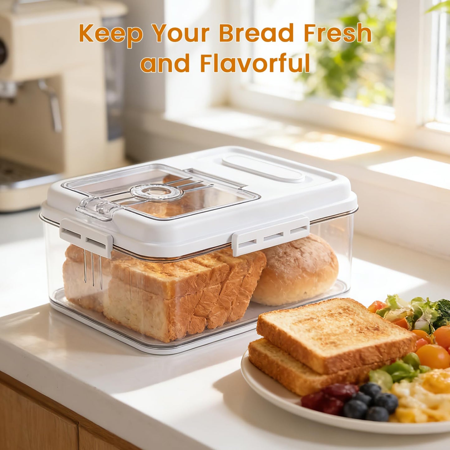 Dynta Bread Box for Homemade Bread for Kitchen Counter Airtight, Time Recording Bread Storage Container with Lid, Bread Keeper for Toast, Bagel, Donut and Cookies, 2 Pack