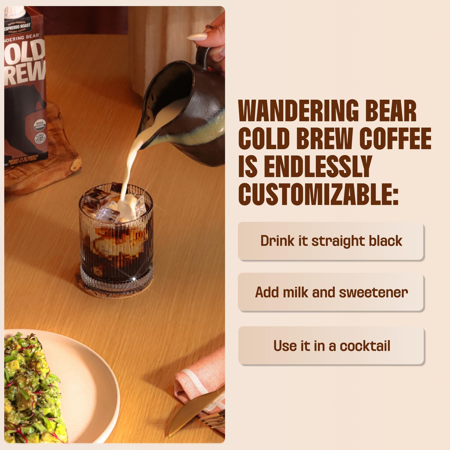 Wandering Bear Organic Unsweetened Extra Strong Cold Brew in a Box - Make Your Own Iced Coffee Drink with Wandering Bear Black Concentrate, Shelf-Stable & Vegan - 21 Servings - 32 fl.oz