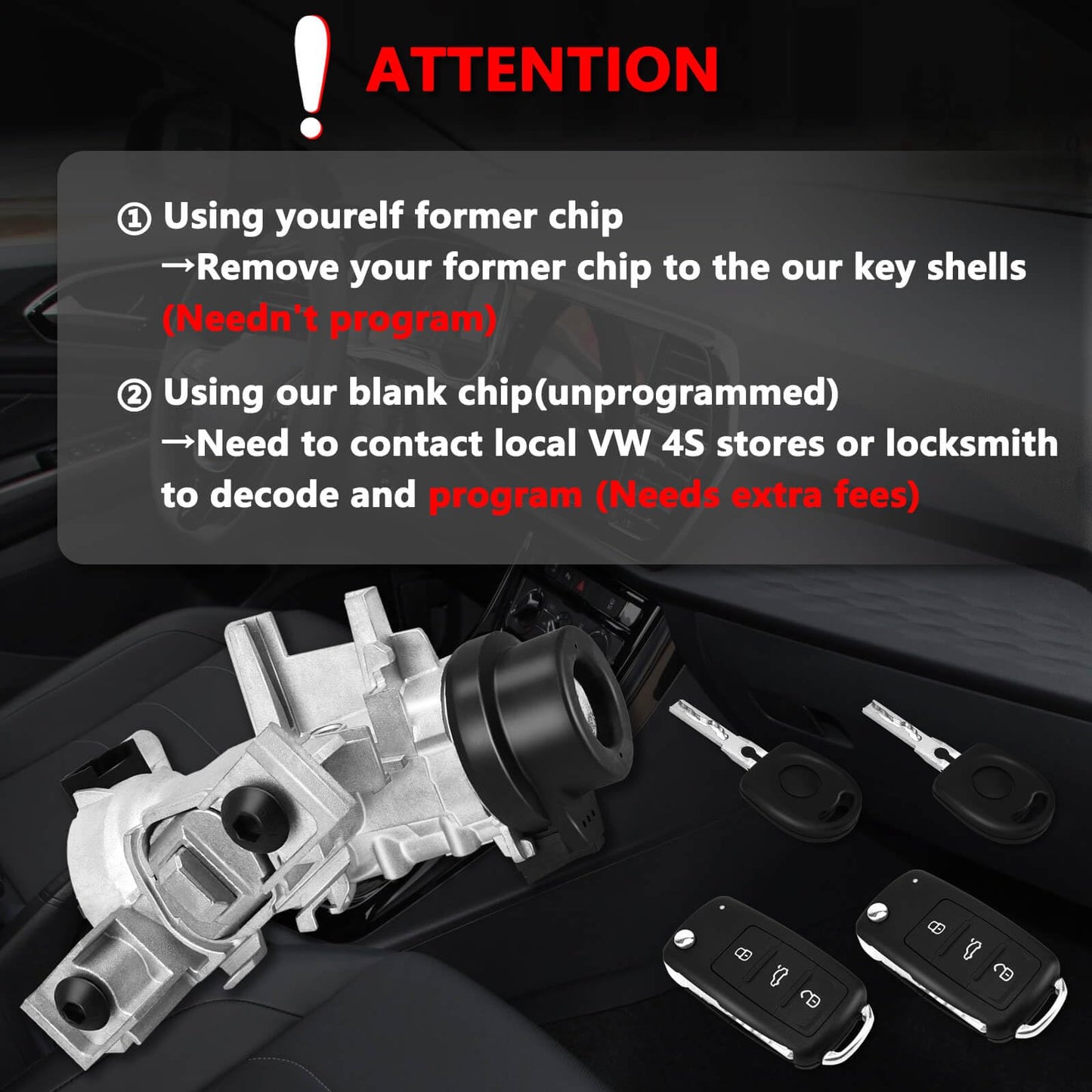 ZAIGANMA 1K0905851B Ignition Switch Lock Cylinder with Key for MK6 2006-2008 2009-2019 VW Jetta Passat, 2004-2007 2010 2011 Golf EO Rabbit Tiguan Ignition Starter Switch, Replace 1K0905841 1K0905865