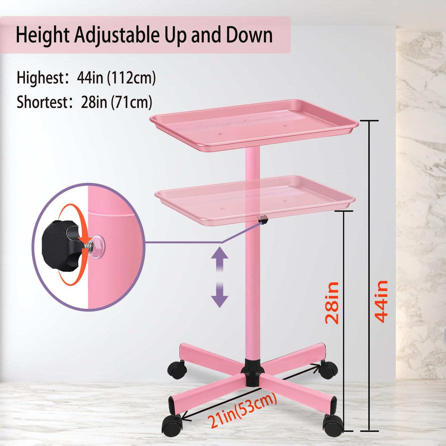 Niuadage Salon Tray, Salon Rolling Tray on Wheels, Salon Color Tray, Hair Stylist Tray, Allumium Salon Tray Height Adjustable Used As Tattoo Tray and Dental Tray