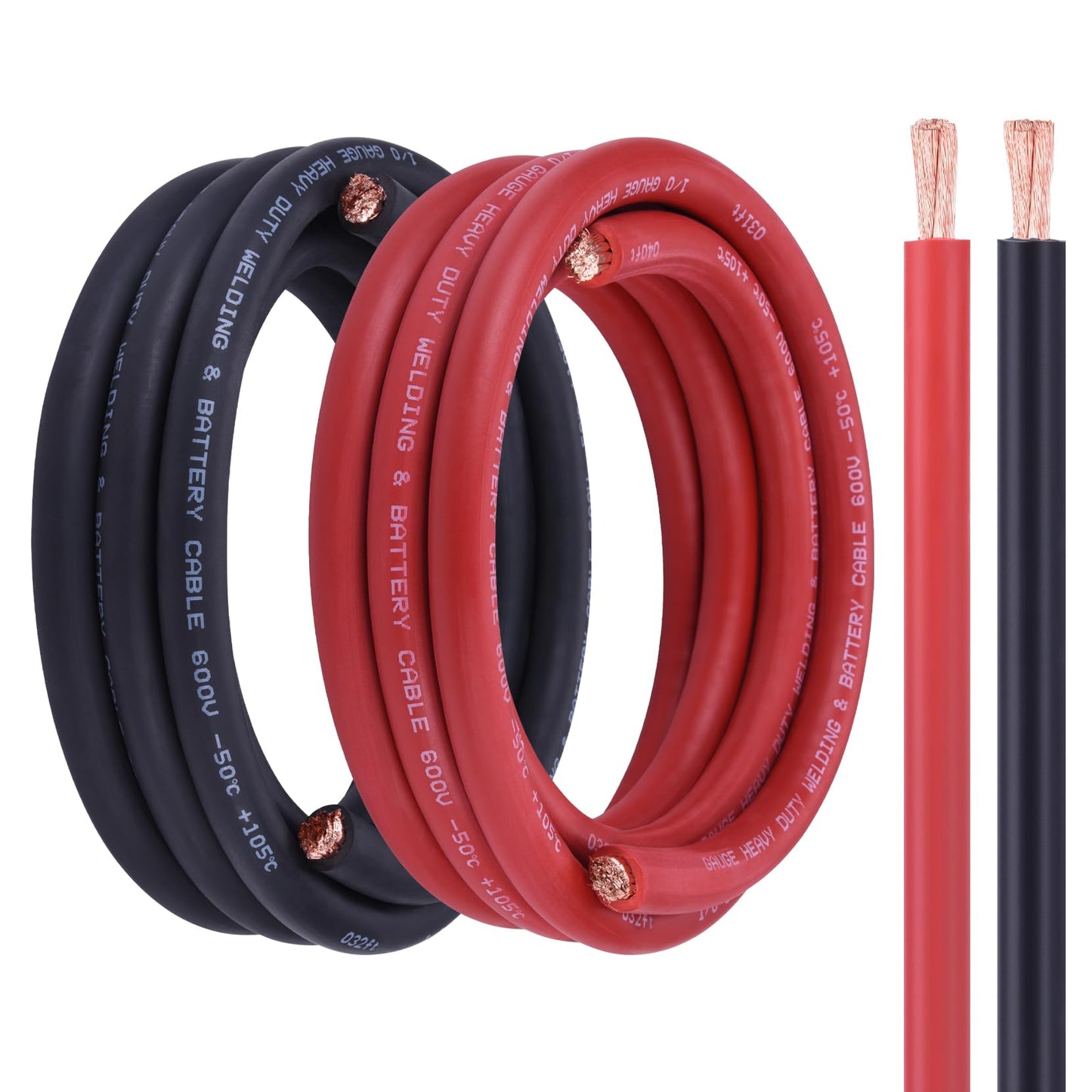 Geosiry 1/0 Battery Cable, 10FT Red + 10FT Black 1/0 Welding Cable, Stranded Oxygen-Free Pure Copper Wire for Automotive, Battery, Solar, Marine and Generator