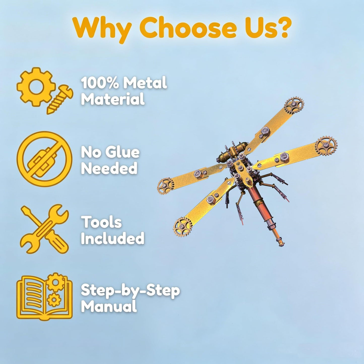 Steampunk Metal Insect Bug Mechanical Steampunk Sculpture Steampunk Mechanical Insect Clockwork 3D Steampunk Metal Puzzle Kits for Adults (Mechanical Dragonfly C)