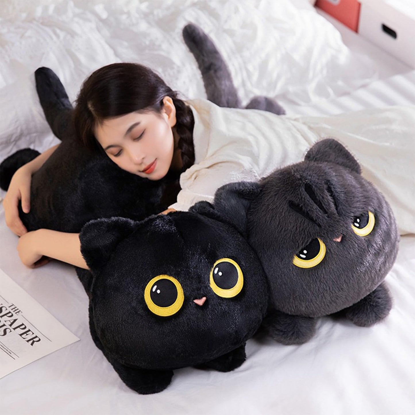 PEACH CAT 35.4" Long Cat Plush Pillow Cute Kitten Stuffed Animals Plushies Toy Gifts for Kids Grey