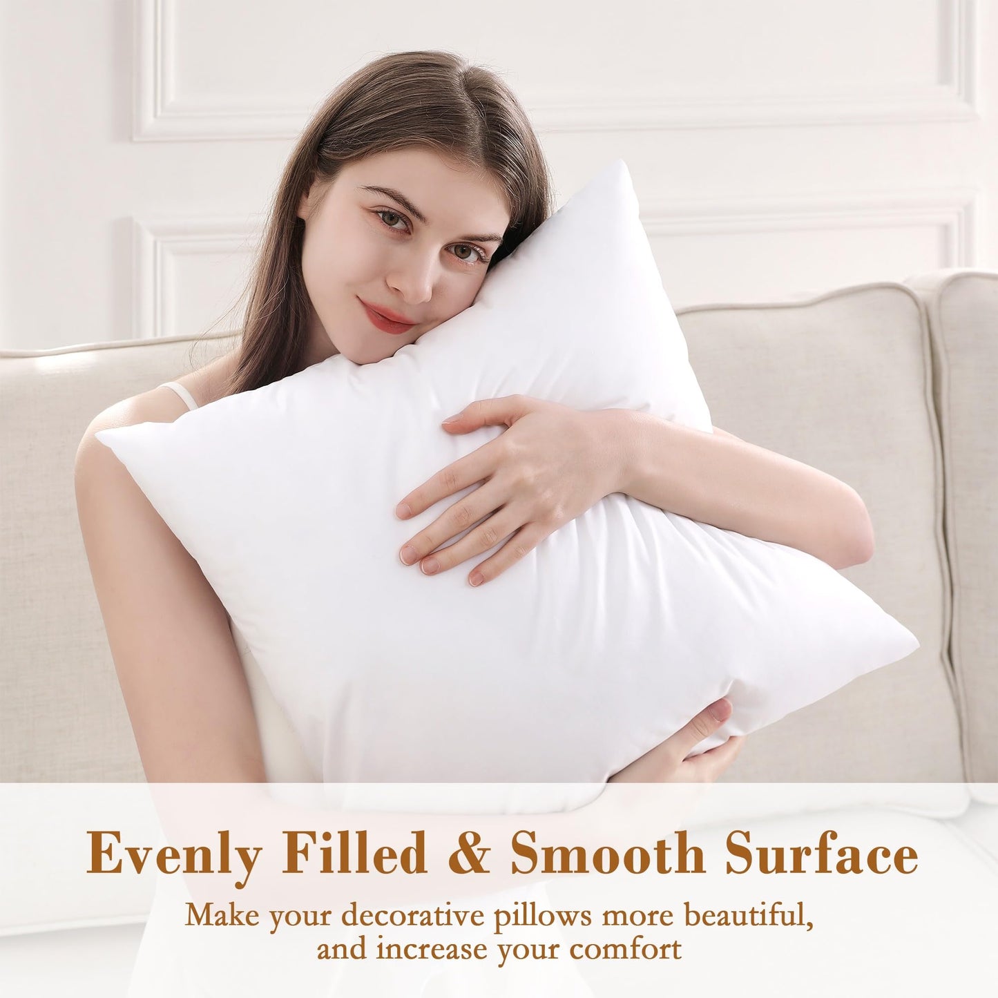 puredown® 22x22 Pillow Inserts, Fluffy Plush Square Form Sham Stuffer Set of 2, Decorative Down Alternative Pillows for Couch, Sofa, Bed and Home Decor