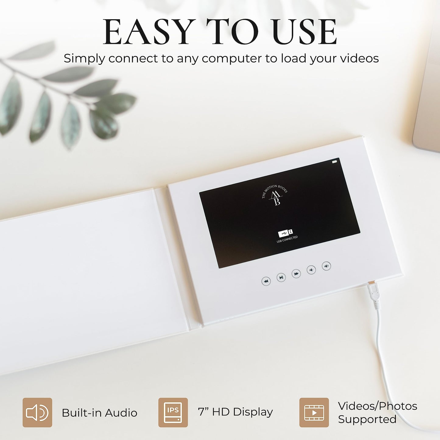 The Motion Books (ALWAYS & FOREVER - BLACK FOIL) | Luxury Linen Bound Video Book | Black foil letter stamping | Up to 3 hours of video, 7” IPS Display, 4GB of memory & Rechargeable Battery