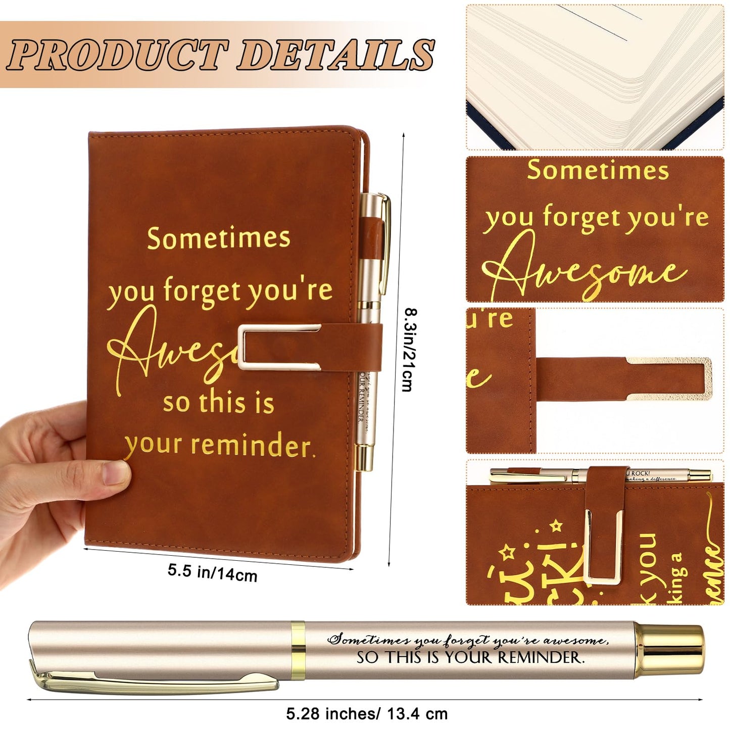 Kosiz 10 Set Employee Appreciation Gifts Bulk Inspirational A5 Leather Journal Notebook Motivational Notepad Appreciation Ballpoint Pen Thank You Gifts for Back to School Teacher Nurse Coworker Team