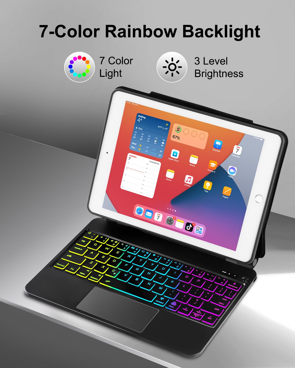 TabletKeyer Magic for iPad 9th 8th 7th Generation 10.2 inch Case with Keyboard, Trackpad Floating Rainbow Backlit TouchPad Keypad with Cantilever Magnetic Cover for iPad Air 3rd Gen Pro 10.5 Black