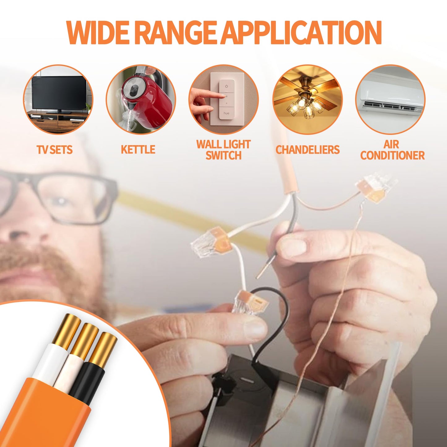 Energeaster 10/2 NM-B Wire,with Ground Indoor Electrical Copper Wire，10 Gauge Wire 2 Conductor Non-Metallic Sheathed Copper Cable(50FT Orange)