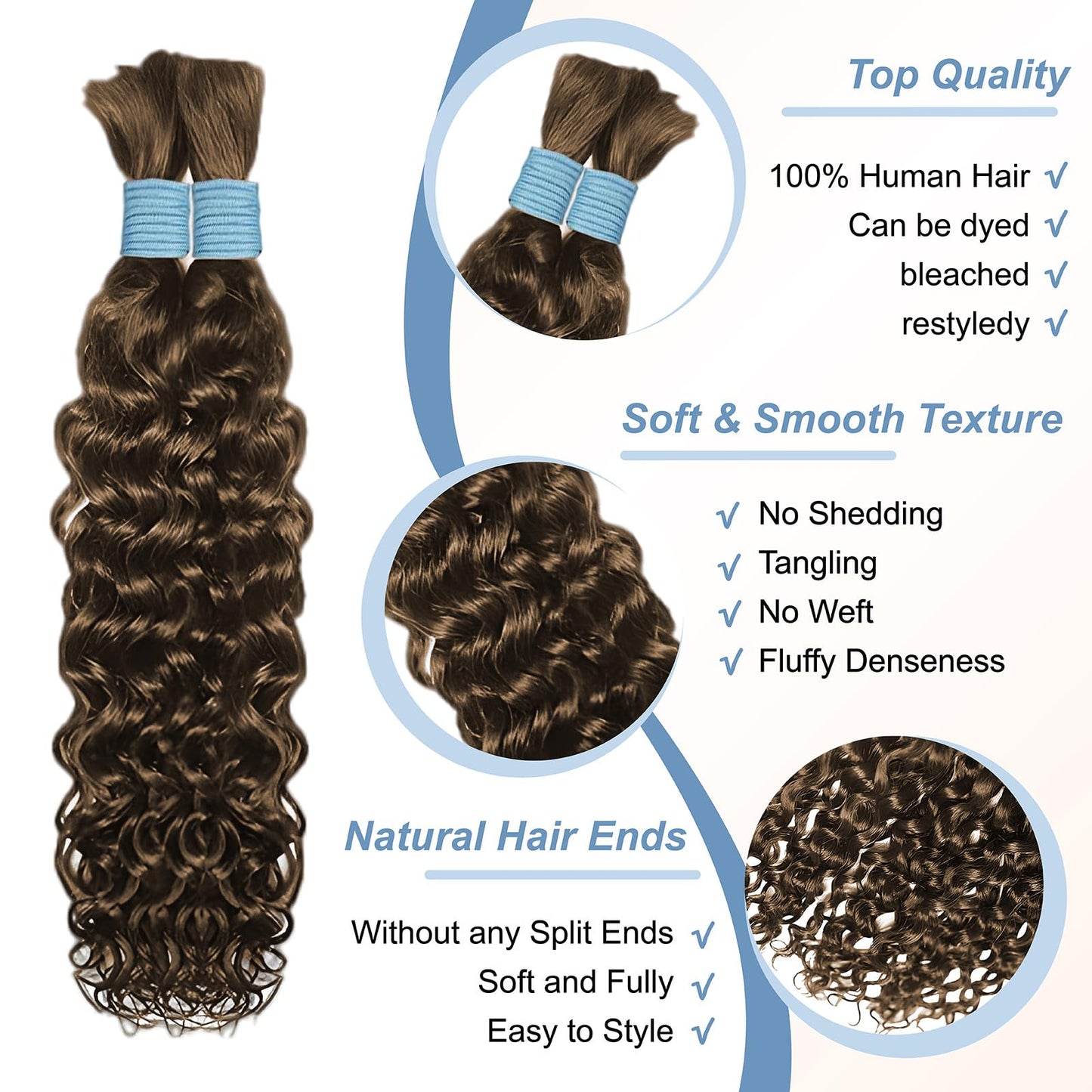 Human Braiding Hair for Boho Braids 26 Inch 2 Bundles 100g Boho Hair for Braiding Water Wave Bulk Human Boho Hair for Braiding 12A Human Hair for Boho Knotless Braids (P4,26inch)