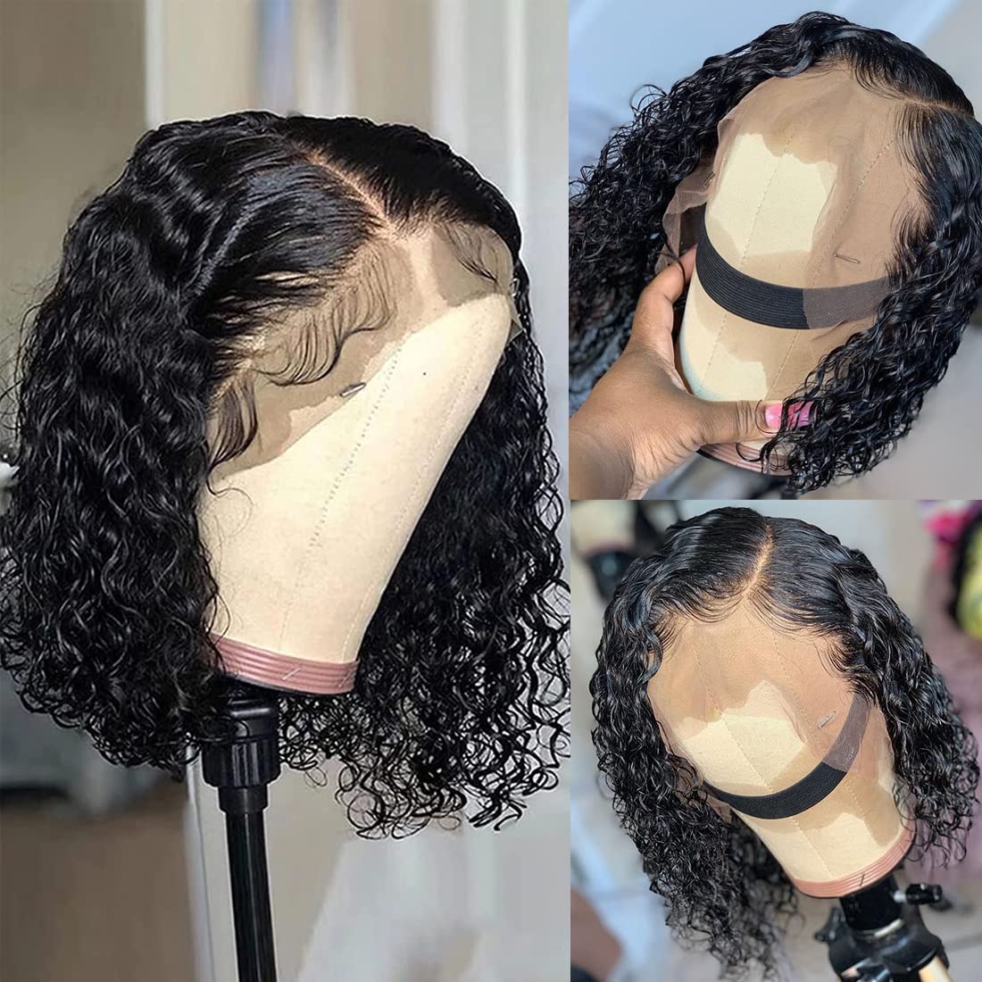 Recomtic Curly Bob Wigs Human Hair Short 13x4 Wet and Wave Lace Front Wigs for Black Women Human Hair Water Wave Wig with Baby Hair Natural Color 12Inch