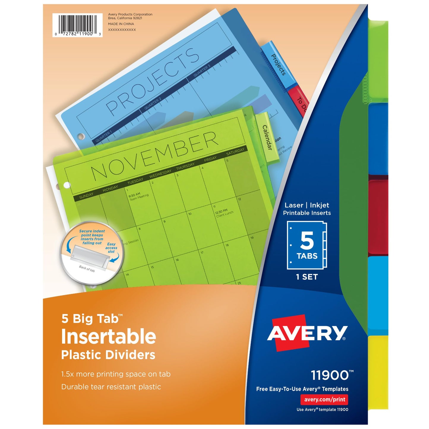 Avery Dividers for 3 Ring Binders, 5-Tab Plastic Binder Dividers, Insertable Big Tabs, Multicolor (24 Sets of 11900)