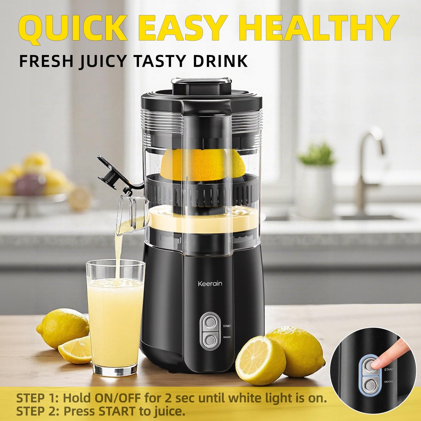 Electric Lemon Juicer, Hand-Free Citrus Juicer Machine with Cleaning Brush, Automatic Juice Squeezer for Lemon, Lime, Grapefruit, Pomegranate, One-Touch Operation & Easy Clean