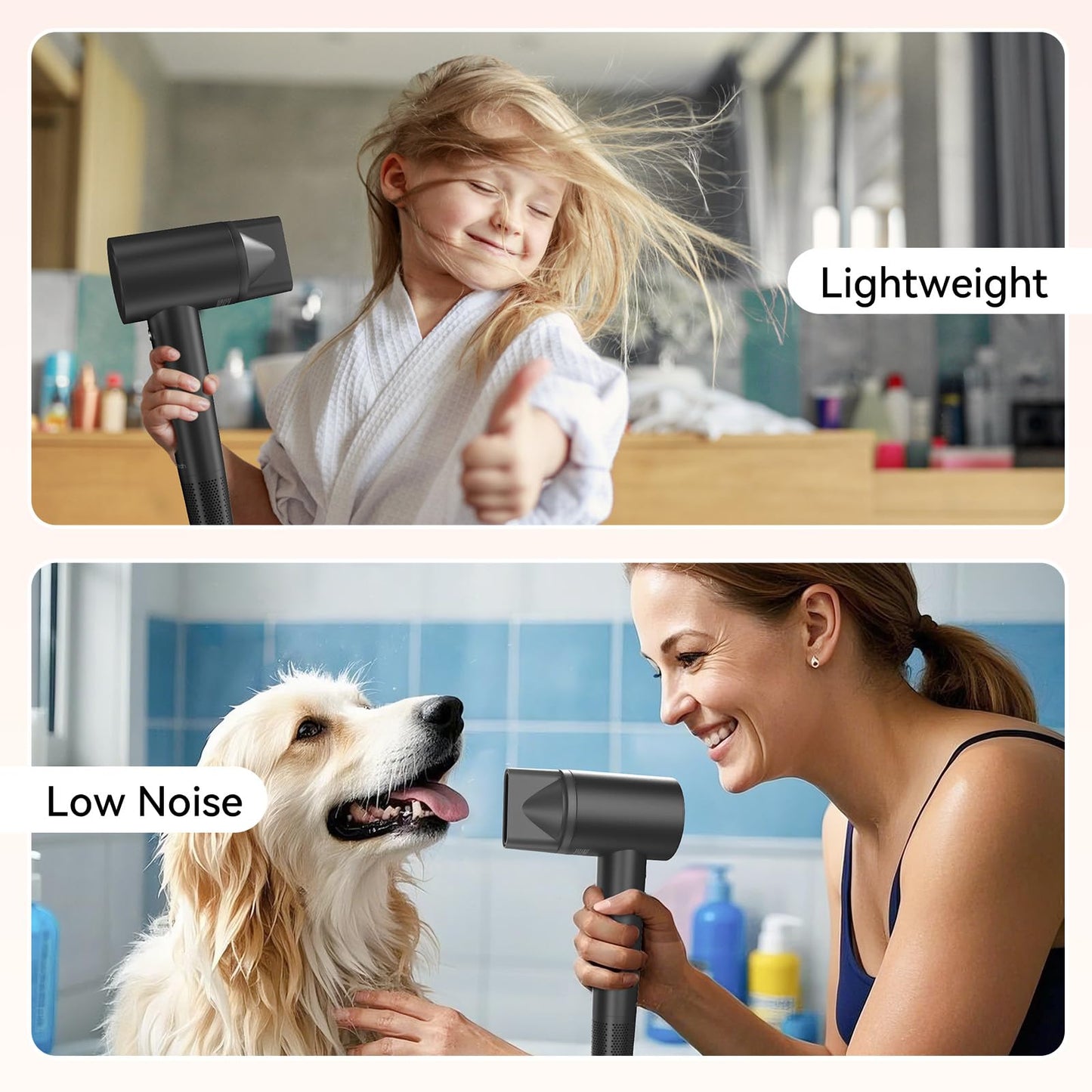 Hair Dryer with 110K RPM High Speed 1400w Motor for 2-5min Fast Dry, 0.86lb Lightweight & 59db Low Noise,1.5 Billion Plasma & Smart Thermo Control & Strong Magnetic Nozzle Diffuser Travel Blow Dryer