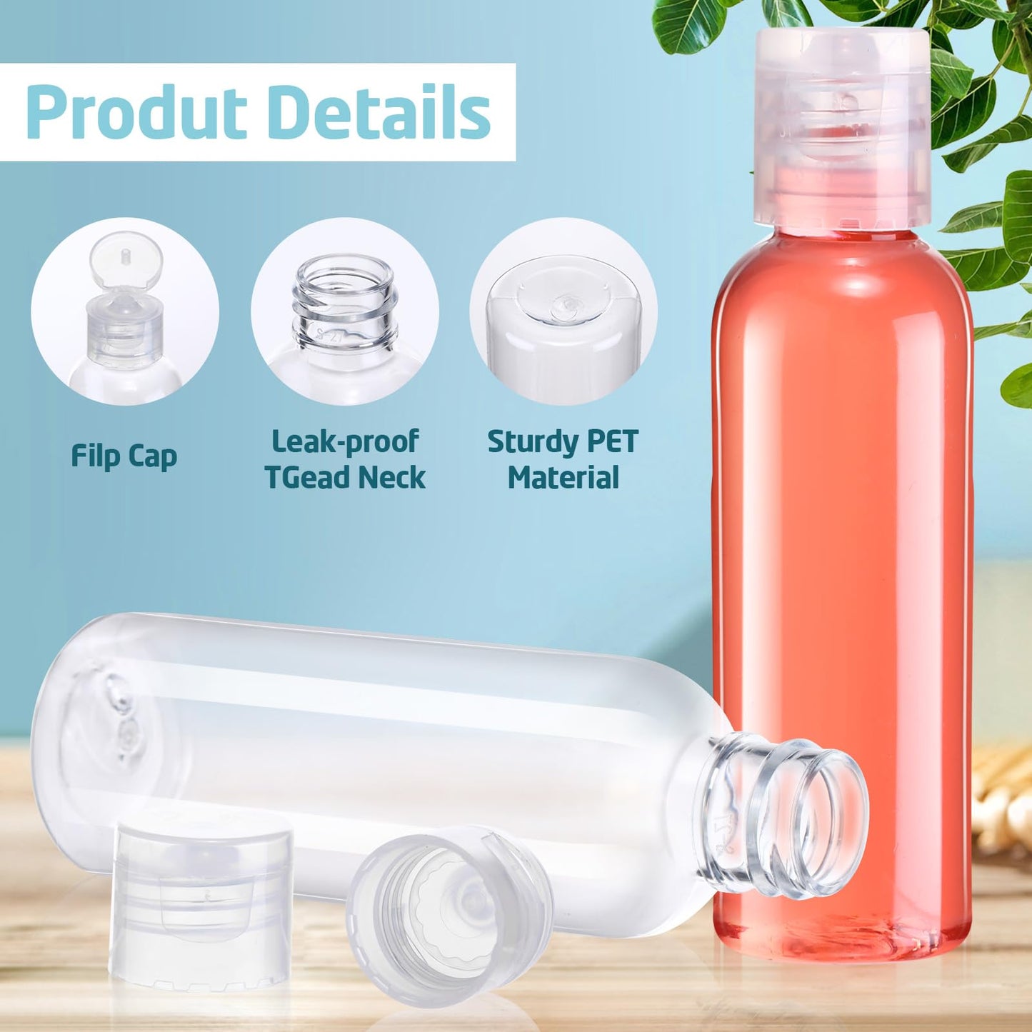 Zhehao 200 Pcs 2 oz Clear Plastic Empty Bottles Small Travel Size Bottles with Flip Cap Empty Transparent Dispenser Container for Liquids Toiletries Shampoo Lotion(Colorless Cap)