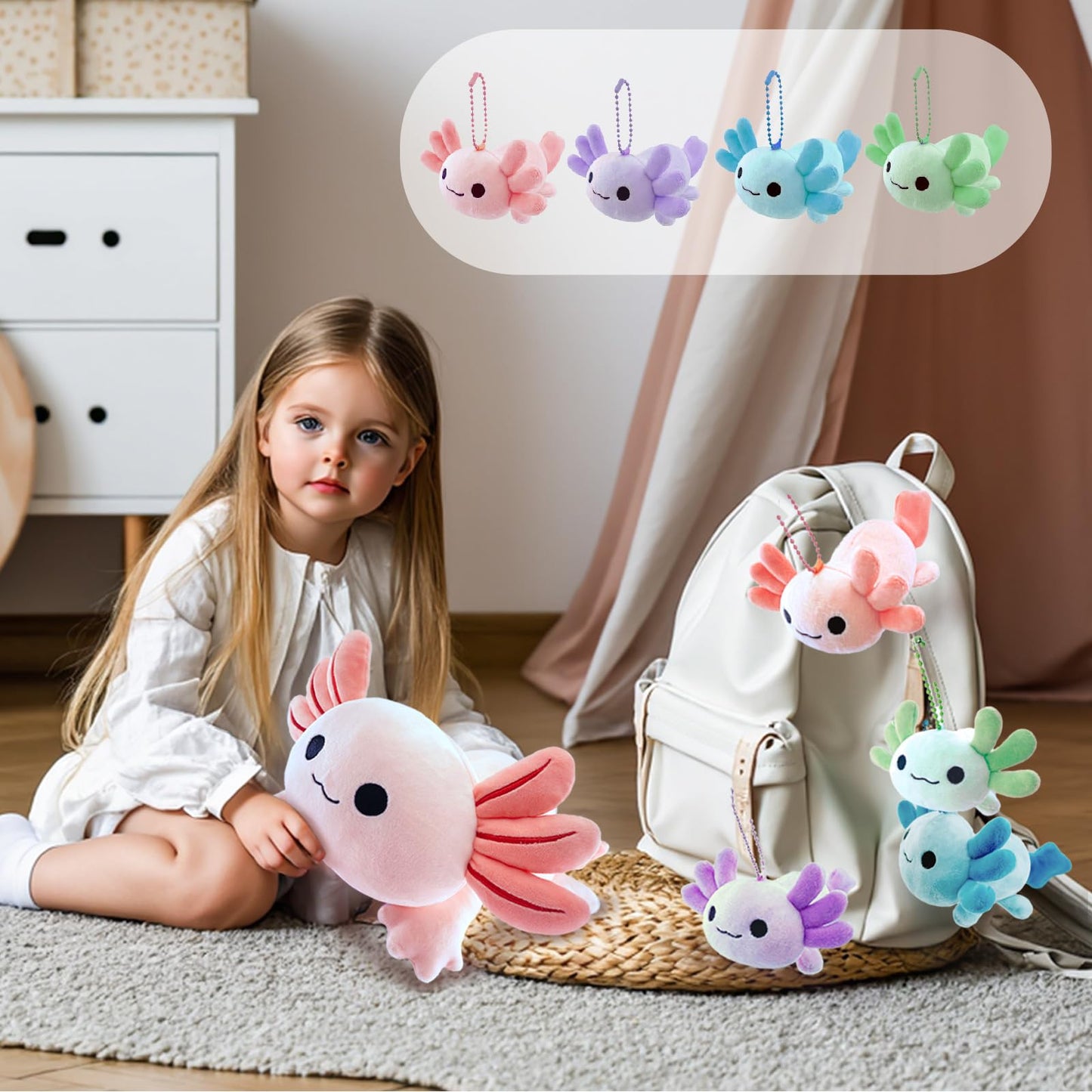 YUNCOL Axolotl Plush，Cute Axolotl Mommy Stuffed Animal with 4 Baby Axolotl Plushies in Tummy，Kawaii Axolotl Plush Toy Gift for Kids Girls Boys