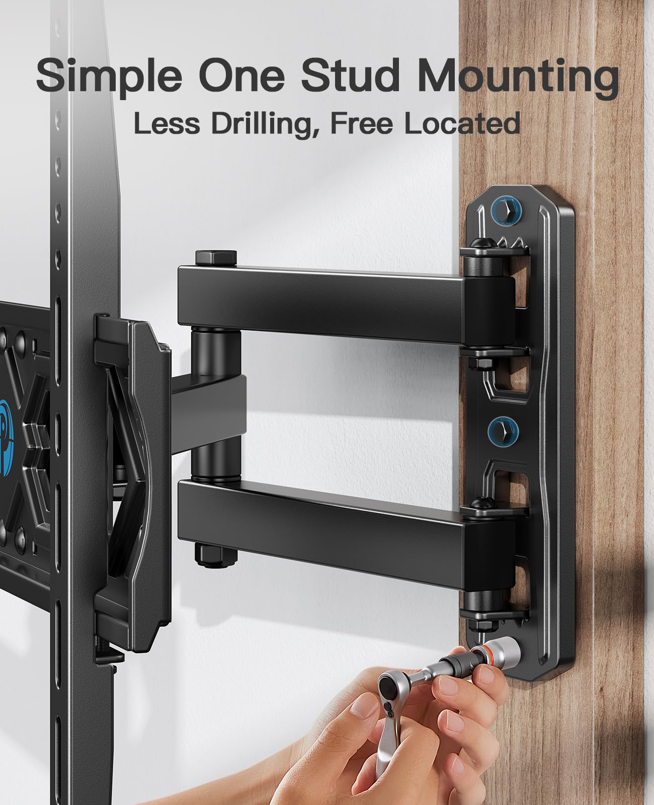 Pipishell Full Motion TV Wall Mount for 26-60 Inch Flat Curved TVs, Heavy Duty Single Articulating Arms TV Bracket Up to VESA 400x400mm and 77lbs, Support Swivel, Tilt, Level Adjustment