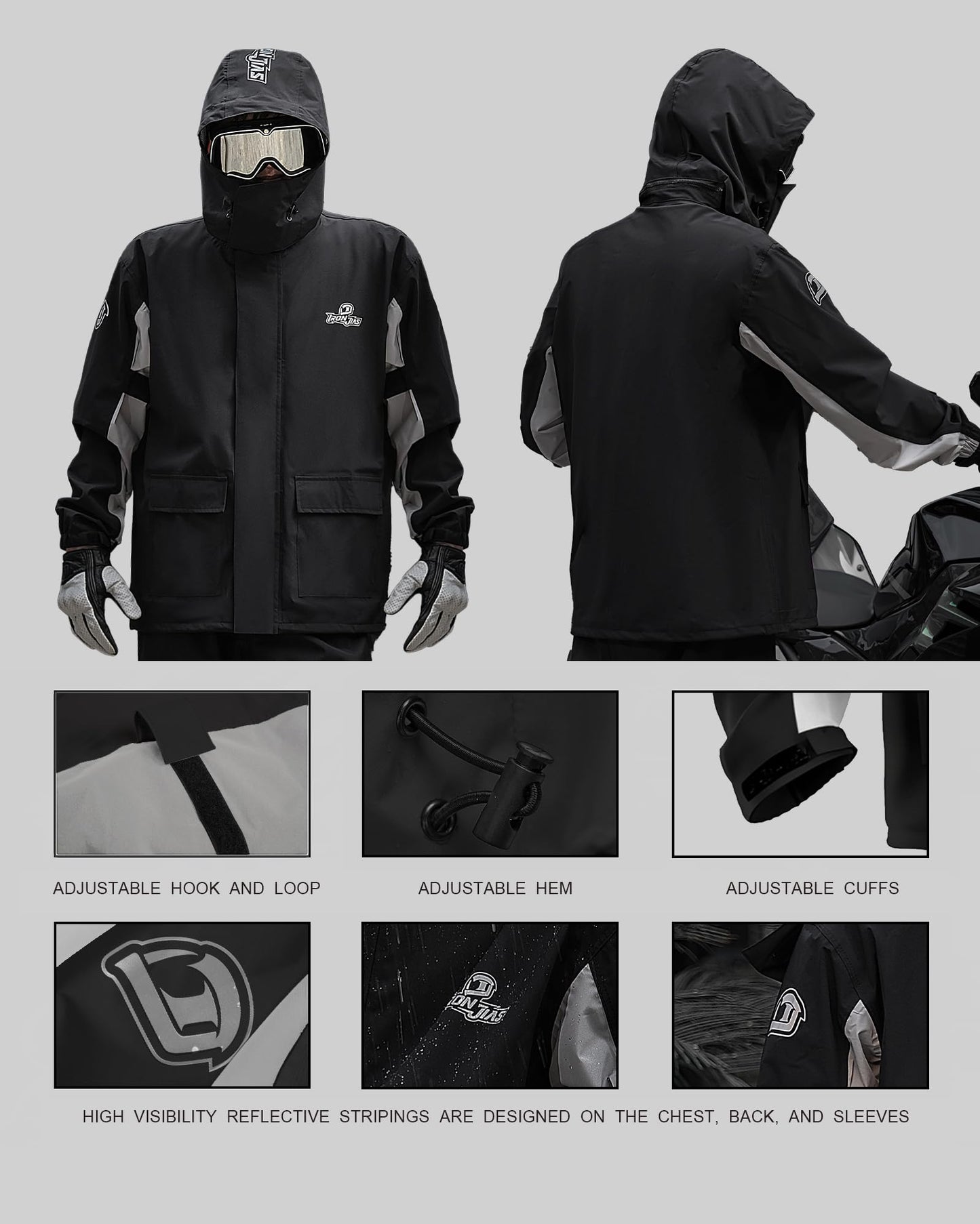 IRON JIA'S Rain Suit, Motorcycle Rain Gear for Men & Women, Waterproof Jacket and Pants, Breathable Reflective Raincoat