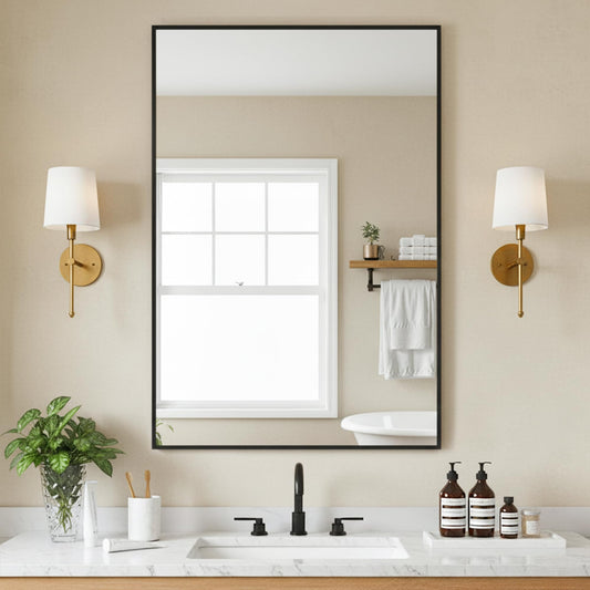 FICTOR Bathroom Vanity Mirror-Black, 36" x 24", Shatterproof & Anti-Rust, Wall Mount Rectangle Mirrors with Metal Frame for Over Sink, Bathroom, Bedroom, Living Room,Entryway