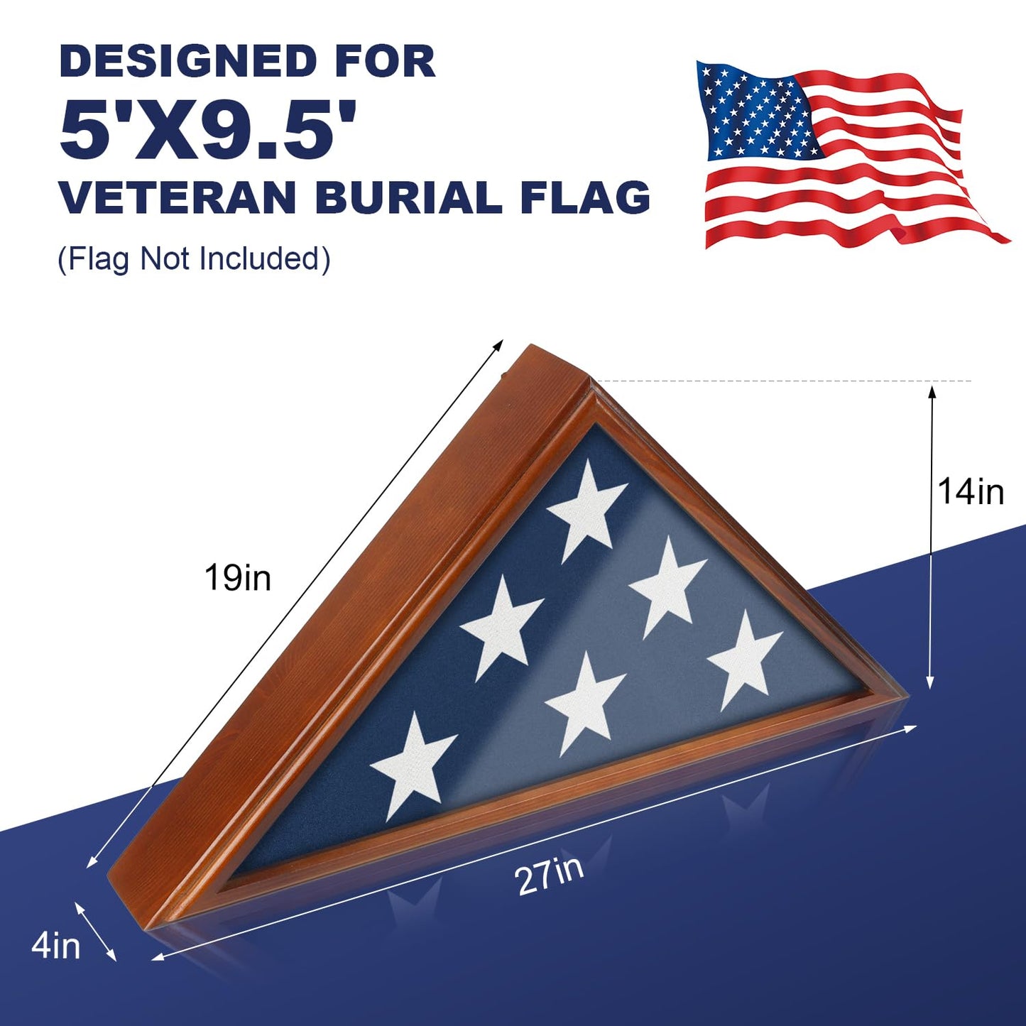Flag Display Case for Burial Flag, 9.5x5' Wooden Military Flag Box Case Display for Wall or Table Top, Flag Holder for Veteran Burial Flag Display Case, Military Flag Frame (Brown)