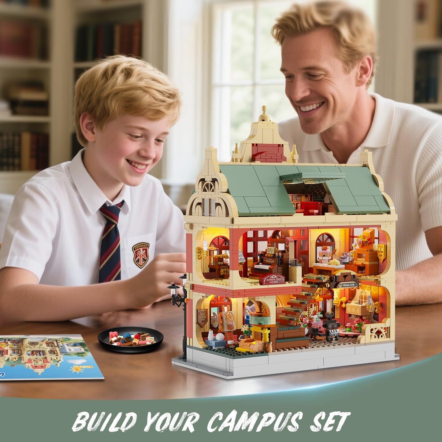 INSOON University Club House Building Set with Light,1629PCS City Campus Architecture Model with Painting Drama Baking Music Club, Home Decor Construction Building Block Gift for Adults Boys Girls 12+