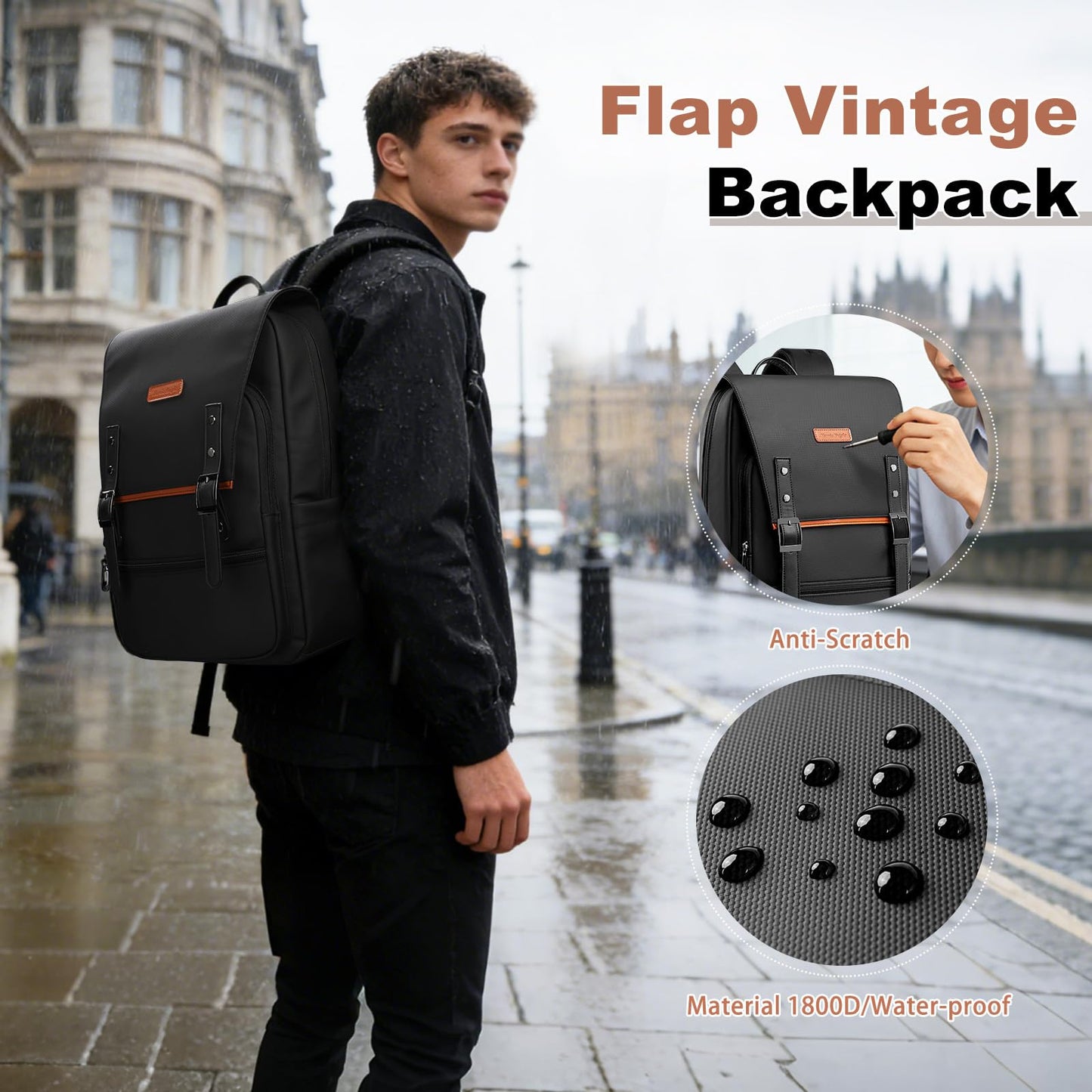 Slim Laptop Backpack for Men & Women, 15.6 Inch Lightweight Business Backpack with Magnetic Flap, Keychain, Casual Daypack College Bookbag Water-Resistant Travel Work Commuter Backpack, Black